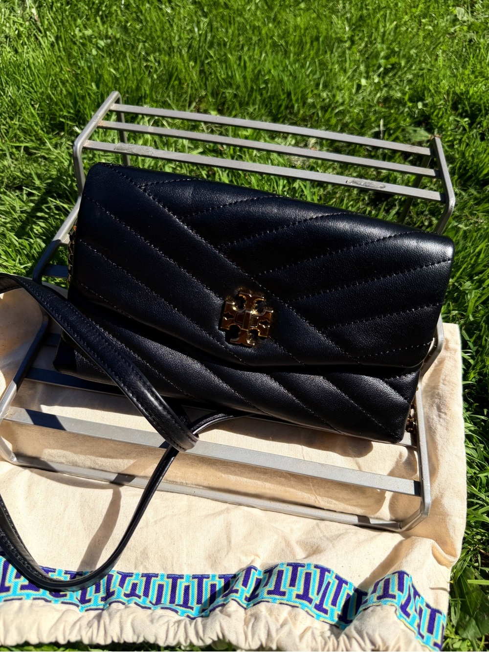 Tory Burch Black Quilted Leather Logo Crossbody